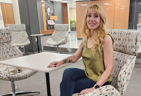 Woman college student in common area