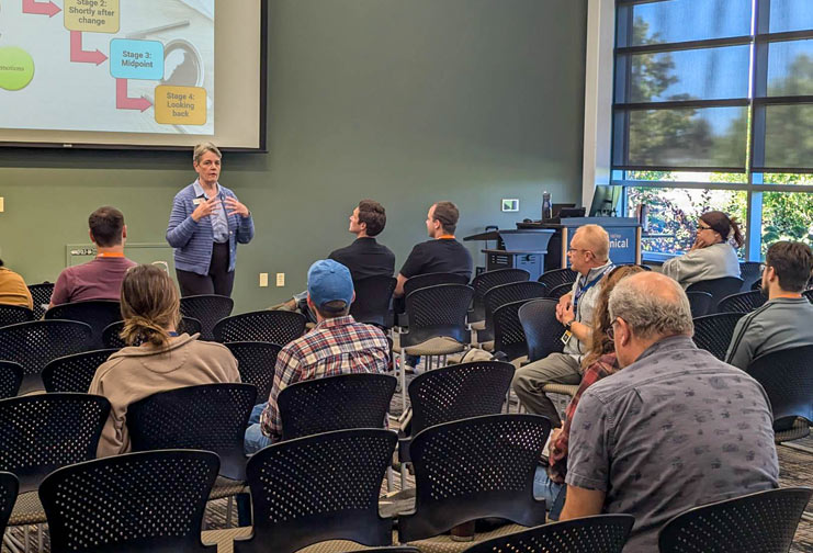 Woman teaching a course at a technical college about workplace safety